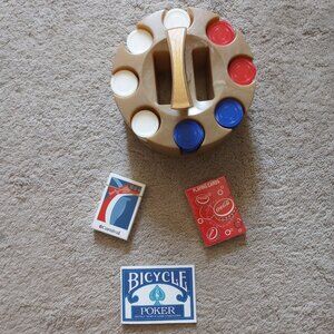 Vintage Revolving Plastic Poker Chip Rack with cards and Poker instructions